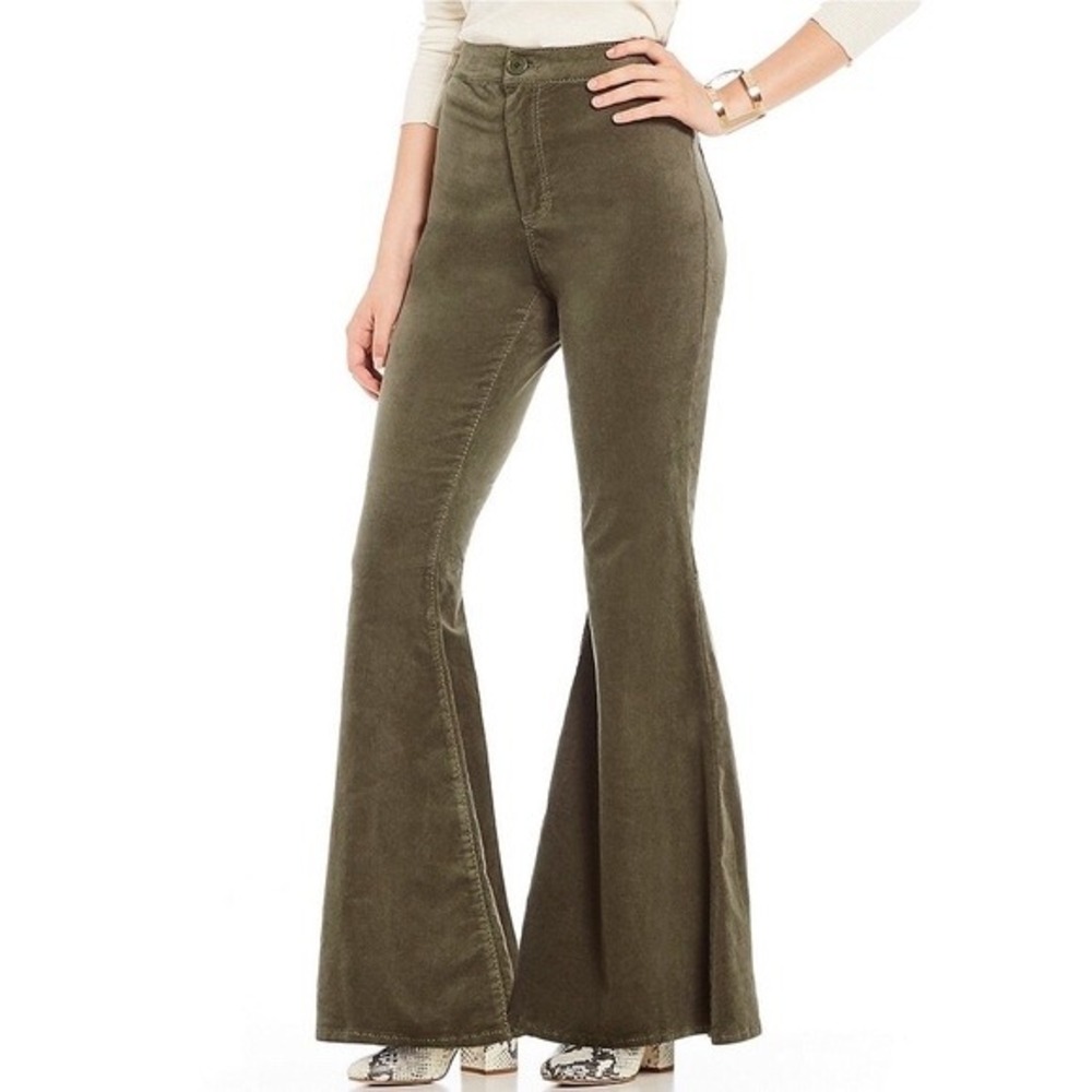 Chelsea‎ & Violet Olive Green Corduroy Extreme Bell Bottom Flare Pants Size 29